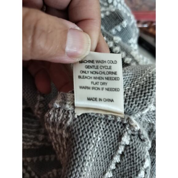 4362)Skies Are Blue Open Front Gray White Textured Bell Sleeves Cardigan Plus 2X - Picture 9 of 9